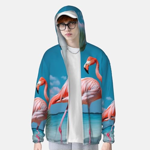 Flamingo in Water Sun Protection Hoodie Jacket UPF 50+ Full Zip Long Sleeve Sun Shirts With Pockets Rash Guard4