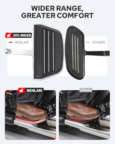Image of Benlari Passenger Floorboards Motorcycle Footboards Stainless Steel with Mount Kits Compatible with Harley Davidson Touring Road King Street Glide Road Glide Electra Glide 1993-2025 Streamline(Chrome)