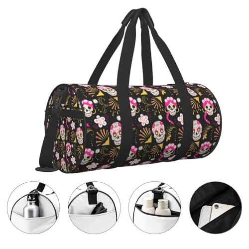 Travel Duffle Bag, pink Skull daisy Sports Gym Bag for Women Men, Carry On Bag Weekender Overnight Duffel Bag, Personal Item Travel Bag3