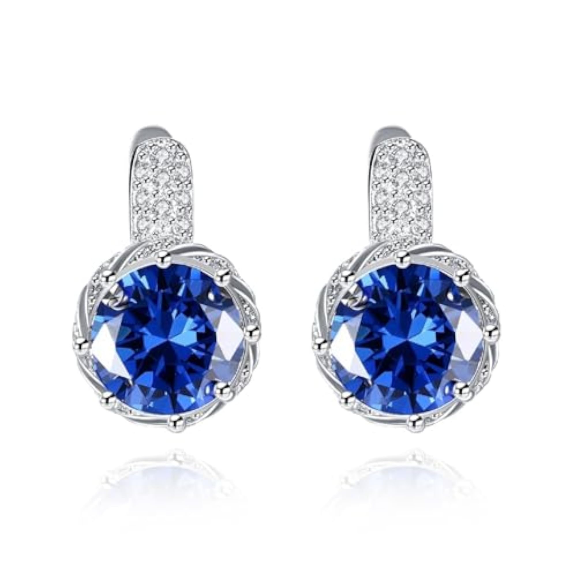 Women's Silver Plated Fancy Blue Hoop Earrings with Crystal & Cubic Zirconia