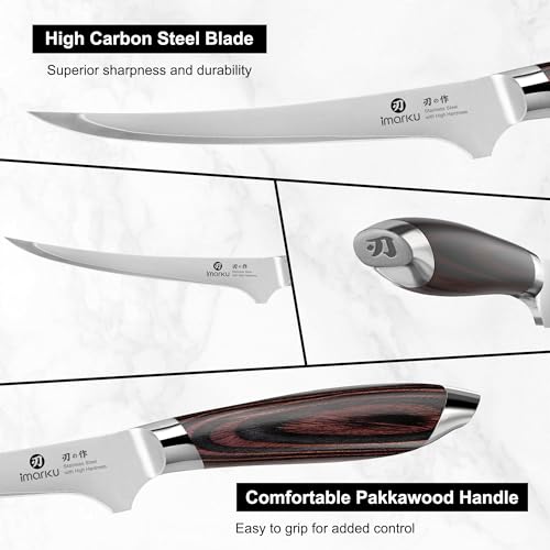 Image of imarku 8 Inch Fillet Knife, Razor Sharp Boning Knife with Japanese High Carbon Stainless Steel, Professional Filet Knives for Precision Meat Cutting Deboning Fish Fillting, Ergonomic Pakkawood Handle