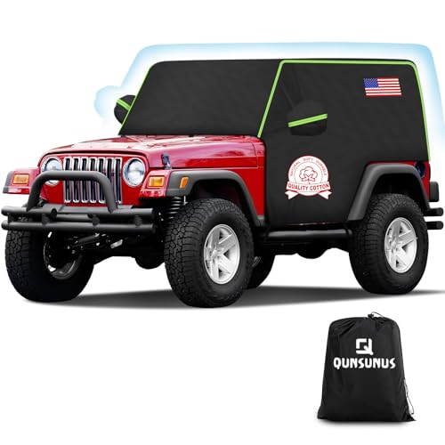 QUNSUNUS Cab Cover for Jeep YJ TJ 2 Door Half Car Cover with Cotton Liner All Weather Waterproof Rain Cover with Straps for Wind Sun UV and Dust Protection