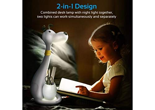 Promate LED-Schreibtischlampe im Hund Goofy Design, multifunktionale LED-Nachtlichtlampe mit Augenschutz, 3 Helligkeitsstufen und Stifthalter für Kinder, weiß