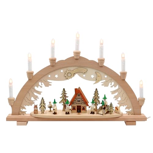 Wichtelstube-Kollektion Holz Schwibbogen Lichterbogen Waldwichtel XL 57cm Schwippbogen Weihnachten Weihnachtsbogen Schwibbogen Weihnachten 10 Kerzen 230V Anschluss