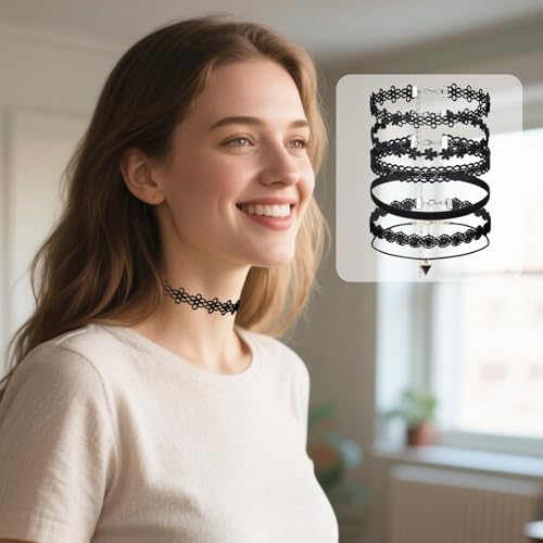 Aphumedc 6 Stück Choker Kette Damen Verstellbare Schwarz Velvet Halsband Damen Klassische Kropfband Schmuck für Frauen und Teenager-Mädchen Dancing Halloween Geburtstag Party Cosplay