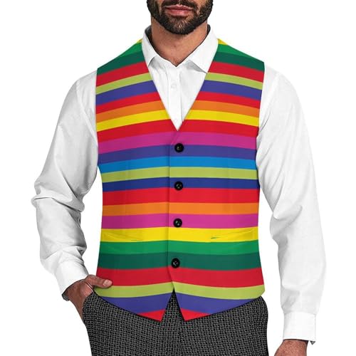 LGBT Gay Rainbow Men's Suit Vest Waistcoat Vests Formal Dress with 2 Pockets for Business Casual Tuxedo