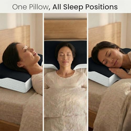 Image of Sleepsia Cervical Pillow for Neck Pain & Shoulder Pain Relief | 1-Year Warranty| Orthopedic Memory Foam Pillow, pondylitis-Ortho Neck Support Medical Pillow (Black /White Pack1 (Gel Infused)