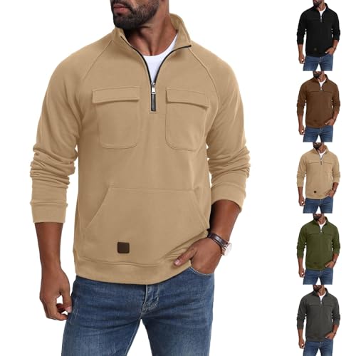 Mens Pullover Quarter Zip Basic Soft Fleece Lined Sweatshirts Mock Neck Half Zipper Big And Tall Fall Winter Clothes3