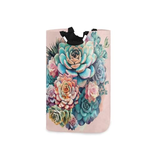 Jihqo Laundry Hamper Basket Fresh Succulents Collapsible Nursery Storage Bin Waterproof Clothing Baskets for Home Bedroom Bathroom Washing Room