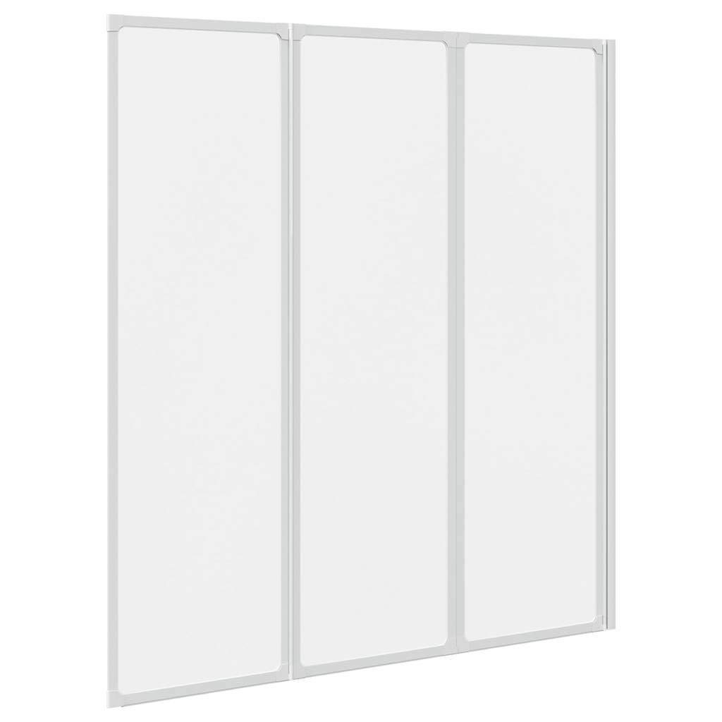 Mampara de ducha plegable de aluminio, 141 x 132 cm, 3 paneles, color blanco, con tira de goma para repeler el agua, montaje universal a la izquierda o a la derecha, ahorra espacio en el baño