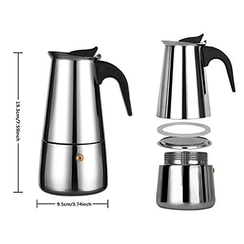Cafetera espresso apta para inducción, acero inoxidable, 4-6 tazas, sin aluminio, 300 ml - Imagen 4