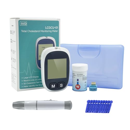 LEFTYCHOICE LCGCU-01 Total Cholesterol Testing Kit Meter Quick Results Monitor At Home Blood Test Meter with 10 Total Cholesterol Test Strips Lancets (Total Cholesterol Test Only)