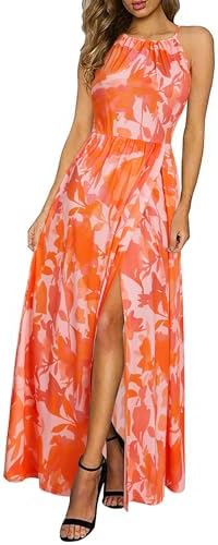 KILIG Women's Summer Floral Beach Flowy Split Maxi Long Dresses