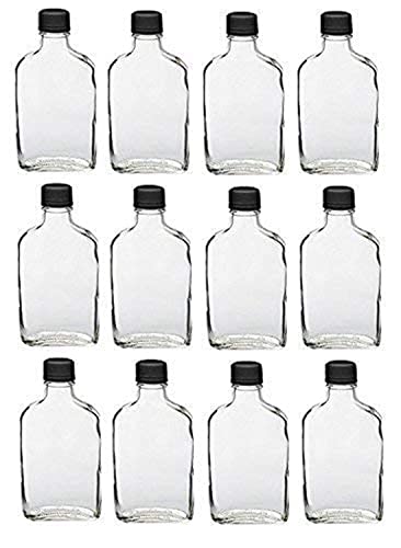 Nakpunar 12 pcs 200 ml Glass Flask Bottles with Black Tamper Evident Cap (12, 200 ml Black)