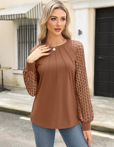 Image of HOTOUCH Women's Lace Long Sleeve Spring Dressy Casual Business Work Trendy Shirts