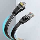 Elfcam® - Kabel sieciowy 25m CAT7 Ethernet RJ45, Cat 7 STP 100% miedziany, płaski kabel, 32 AWG, czarny (25M)