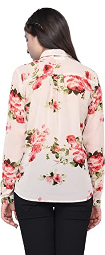 Image of Women Spread collar floral print regular shirt-64 White