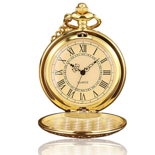 Litinliv Reloj de Bolsillo, Reloj de Bolsillo Hombre con Cadena, Relojes de Cadena Antigua Dorada con Números Romanos, Vintage Relojes para Mujeres, Hombres, Día del Padre, Aniversario   Dorado
