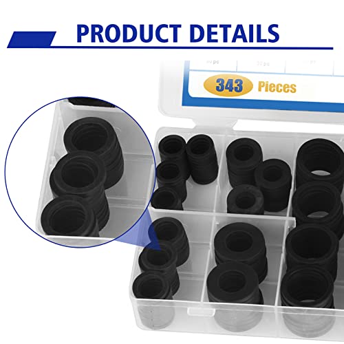 BUSY-CORNER 343 Pieces Rubber Flat Washer Gasket Assortment, Buna-N 70A, 8 Sizes, for Everyday Washer Needs, Ideal Repair Kit for Faucet or Plumbing - Thumbnail 7