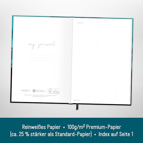 paper&you® dotted Journal A5 z gumką "Shiny Teal" 156 stron, notatnik w kropki, pamiętnik - zrównoważony i przyjazny dla klimatu