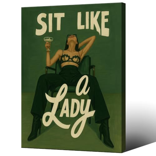Vintage Boho Wall Art Framed Green Sit Like A Lady