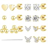 7 Pares Piercing Oreja Oro 20G Cartílago Piercings Helix Pendientes Cartílago Oreja De Acero Inoxidable Para Piercing Conch Tragus Helix Piercing Labio Joyería Mujeres Hombres Con Aguja Perforadora
