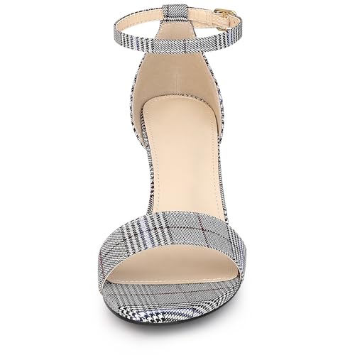 Allegra K Allegra K Women's Houndstooth Opened Toe Ankle Strap Chunky High Heel Black White Sandals 8.5 M US