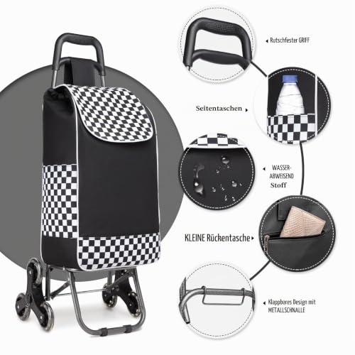 Kono Klappbarer 2-in-1 Einkaufstrolley mit Treppensteig-Rädern Schwarz