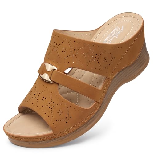 Image of SHIBEVER Wedge Sandals for Women Dressy: Comfortable Slip On Summer Sandal