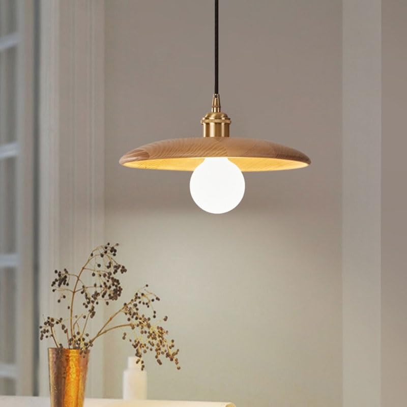 Lampe suspendue en bois massif E27 moderne et réglable en hauteur pour salle à manger
