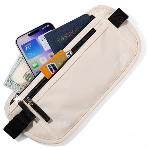 Image of Money Belt - Slim Passport Holder RFID Blocking Travel Wallet Undercover Fanny Packs for Men Women - Beige