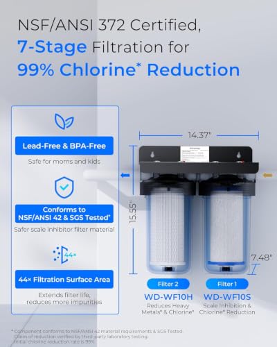 Image of Waterdrop WHF21-SH 2-Stage Whole House Water Filter System, Reduces Iron, Scale, Lead, Chlorine, Taste, 7-Stage Filtration, with Heavy Metal and Anti-Scale Sediment Filter, 5 Micron, 1 inch Inlet /Outlet