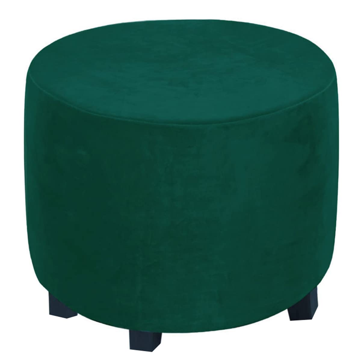 Ciemnozielony 45 cm okrągły aksamitny pokrowiec na stołek otomana, rozciągliwy, zmywalny, pufowy, pokrowiec na mały podnóżek, elegancki aksamitny pokrowiec na krzesło do dekoracji domu