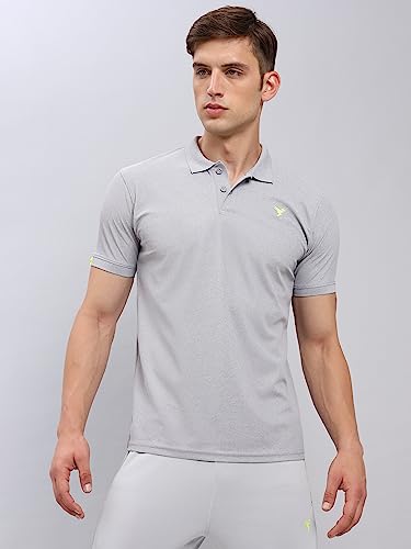 Image of TECHNOSPORT Men's Polyester Slim Fit Self-Design Short Sleeve Polo Matpiq T-Shirt with Anti Microbial, Techno Dry for Regular and Casual Use