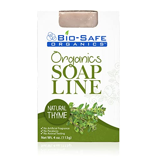 Bio-Safe Organics Natural Thyme Organic Natural Soap Bar w/Plant-Extract Essential Oils & Organic Ingredients, Handmade, All Skin Types, Men, Women, Teens & Children, Made in the USA - 4 oz.