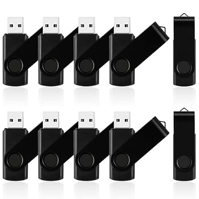 16GB Flash Drive 10 Pack, Black Thumb Drives Swivel USB Stick Flashdrive for Computer, USB 2.0 Memory Stick Jump Drive Pendrive with LED Indicator, Zip Drives for Data Storage Backup with 10 Lanyards