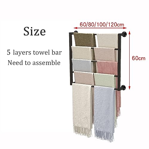 Estante para rollos de tela, estante de metal para bufandas montado en la pared, organizador de toallas portátil y extraíble de 5 niveles, organizador colgante para chales de seda, telas, pantalones