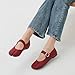 Cuctos Women Tabi Flats Round Split Toe Ballet Shoes Buckle Strap Low Heels Mary Janes Faux Leather Ballerina Moccasins Red