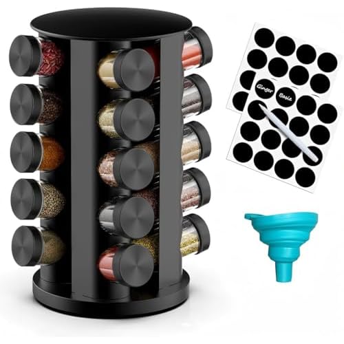 Rotating Spice Rack Organizer for Cabinet, Spice Racks Storage with 20 Jars, Spinning Spice rack for Kitchen Countertop, Spice Holder,Seasoing Storage Racks,Black