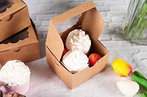 NPLUX 12 Pack Brown Bakery Boxes with Window 4x4x2.5 inches Cookie Boxes for Gift Giving - Thumbnail 5
