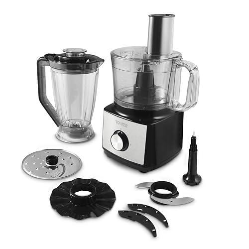 Tower Multi-Function Food Processer & Blender with 2L Mixing Bowl 1.8L Jug 2 Speed Settings & Pulse Function 750W Black T18008BLK