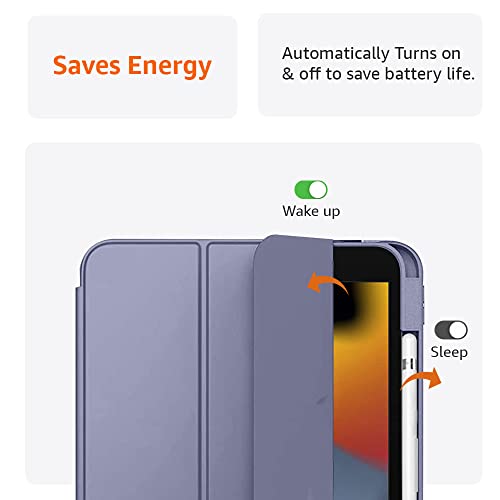 Image of Amazon Basics Magnetic Case Cover for Apple iPad 10.2 inch 2021 9th /8th /7th Gen with Trifold Stand Detachable Case, Transparent Back, Soft Sides, Sleep /Wake Case, Pencil Holder - Lavender