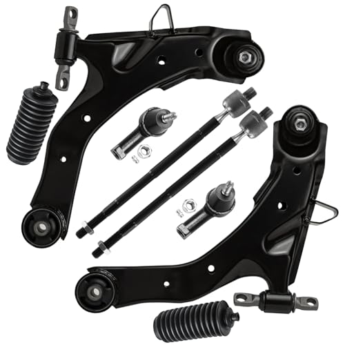 Image of Detroit Axle - 8pc Front End Kit for 2001 2002 2003 2004 2005 2006 Hyundai Elantra, 2 Lower Control Arms with Ball Joint Assembly 4 Inner Outer Tie Rod Ends 2 Boots Replacement