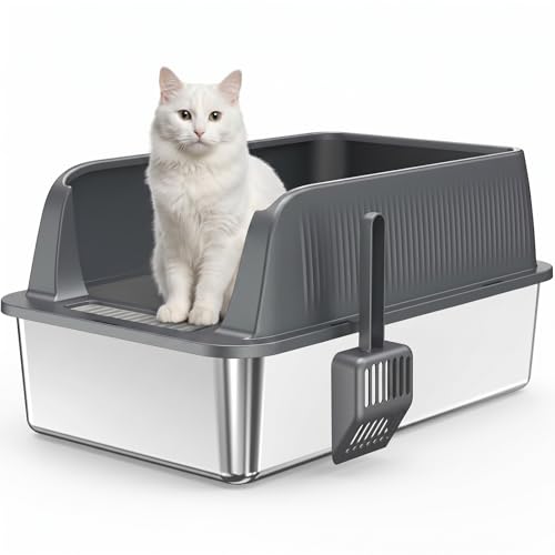 Caja de arena para gato de acero inoxidable con lados altos miniatura 1