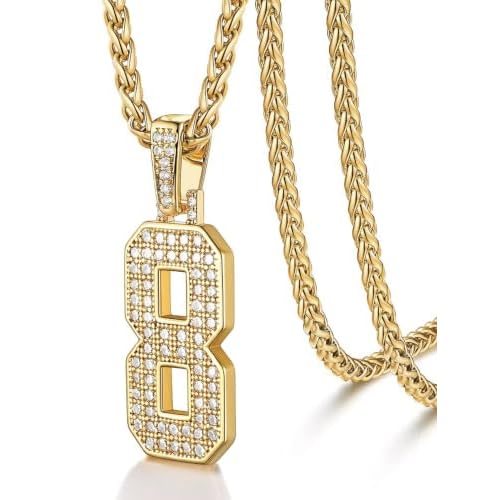 U7 Gold Initial Number Necklace for Men Women, 18K Gold/Silver Plated Diamond CZ Letter Pendant Necklace Big A-Z 0-9 Hip Hop Jersey, Customerized Letter Wheat Chain 22 Inch for Athletes Rapp