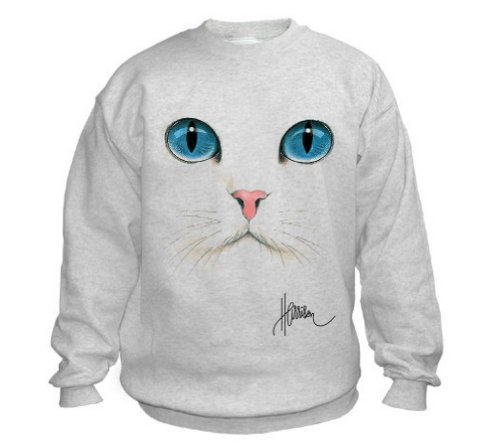 Cat Face Uni-Sex Sweatshirt (Adult Small, Ash Grey)