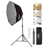 GSKAIWEN 110W Softbox-Beleuchtungsset, 95 cm großes achteckiges Parabol Softbox mit Wabengitter/Fernbedienung/Lichtständer, für Fotografie, Studio-Aufnahmen, Porträtsfotografie, Live-Übertragung