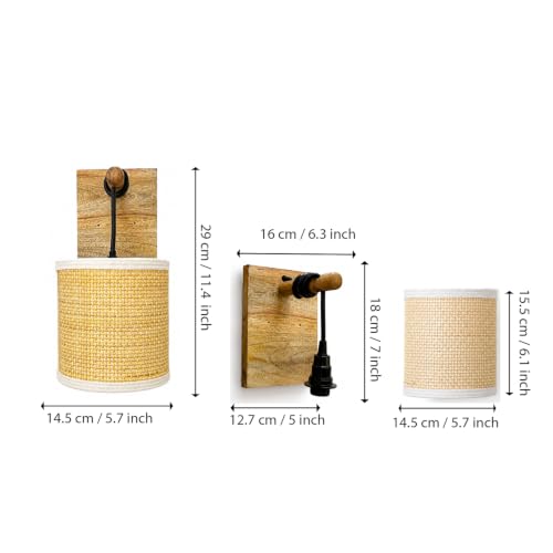 Image of Amazon Basics Rattan Light Weave Wall Lamp | Natural Rattan Shade with Wooden Bracket | E14 Holder | Decorative Wall Light for Bedroom, Living Room, Hallway & Home Decor