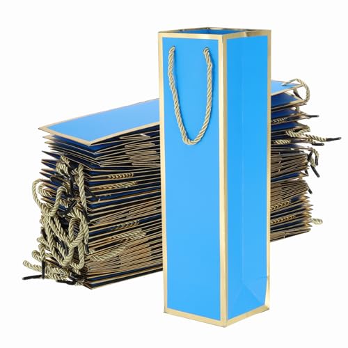 Sac en papier pour bouteille de Bordeaux PATIKIL bleu et doré avec poignées x24