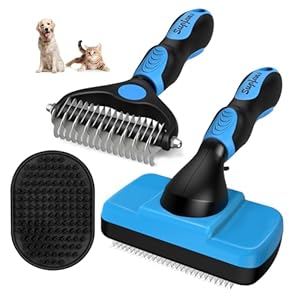 3PCS Dog Brush I Dog Brush for Shedding I Deshedding Dog Brush I Dog Bath Brush I Slicker Brush For Dogs I Dog Comb I Premium Pet Supplies (Blue Black)